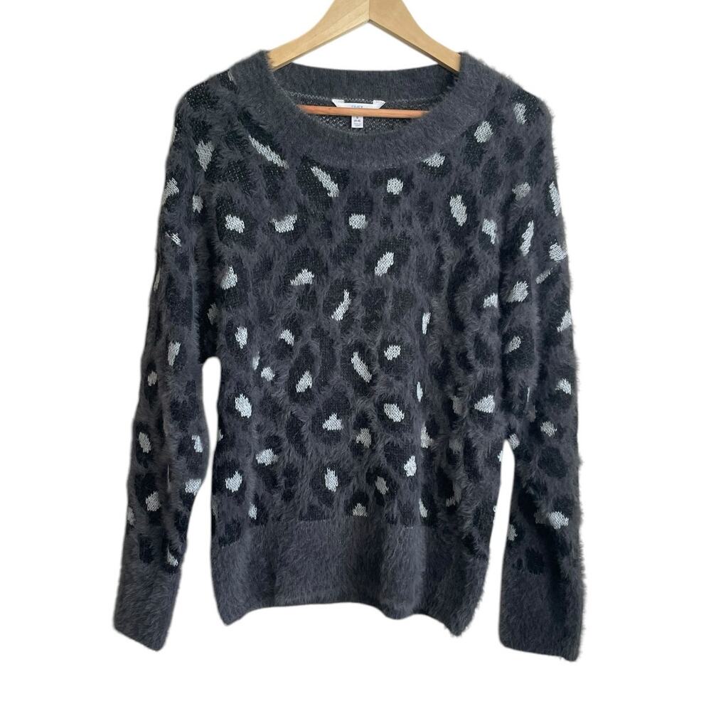 Time & Tru Women Tunic Sweater S Gray Animal Print Fuzzy‎ Soft Academia Travel